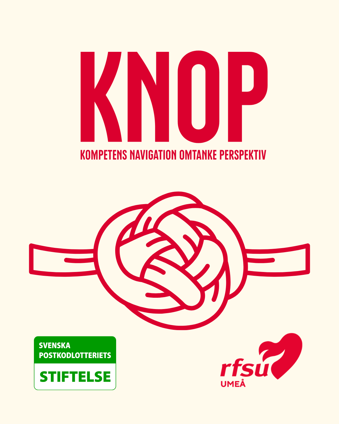 Flyer med bokst&auml;verna KNOP och loggorna f&ouml;r RFSU Ume&aring; och postkodlotteriet