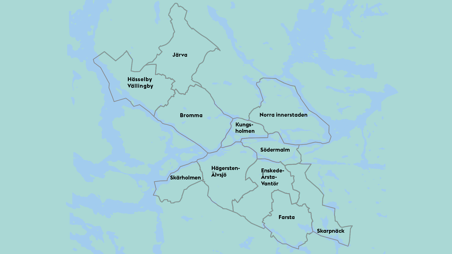 Grön och blå karta över Stockholm stad