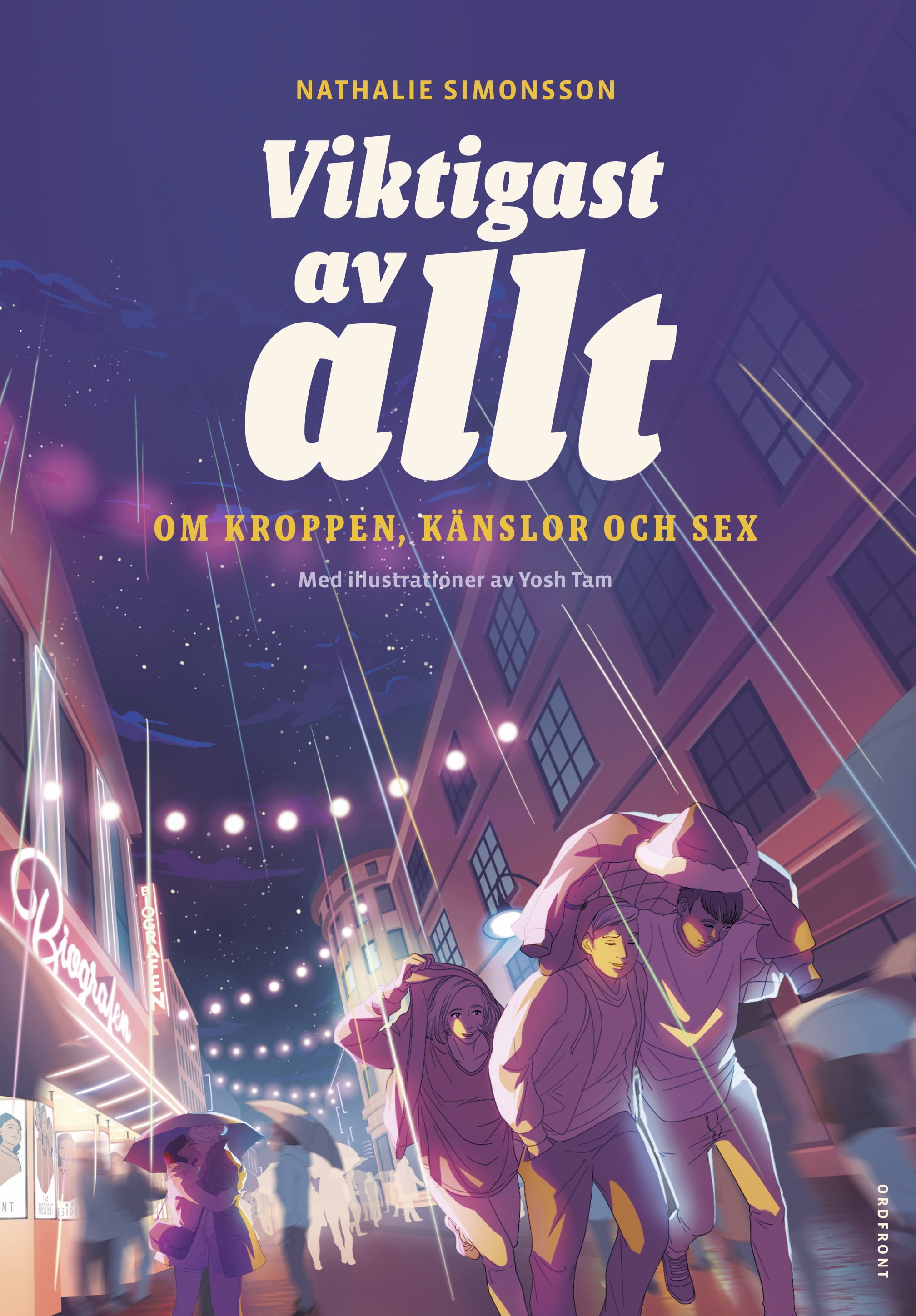 Framsida av Viktigast med illustration på folk som springer och skyddar sig mot regnet