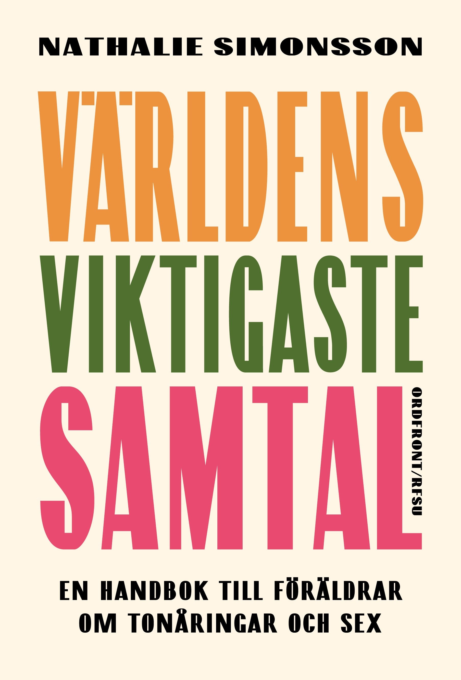 Framsida av Värdlens viktigaste samtal med text i gul, grön och röd