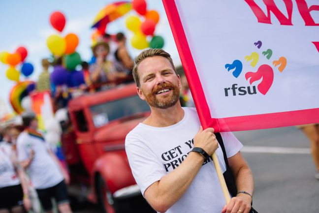RFSU:s förbundsordförande Hans Linde i paraden på Stockholm Pride 2018 