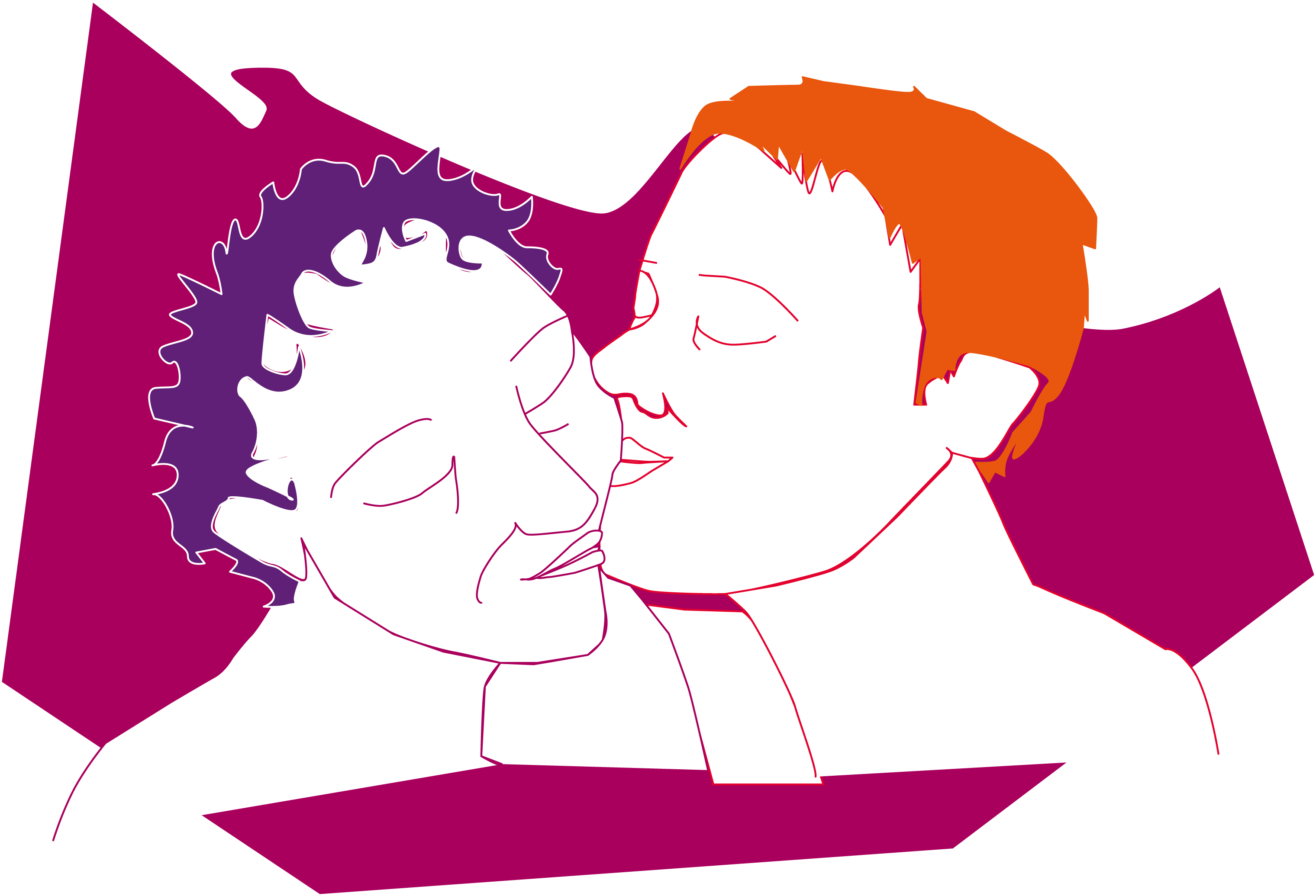 Grafisk bild på två personer som ligger och gosar 