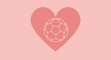 Ett hjärta med konturerna av en fotboll i 