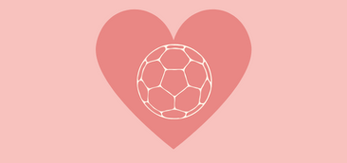 Ett hjärta med konturerna av en fotboll i 