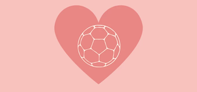 Ett hjärta med konturerna av en fotboll i 