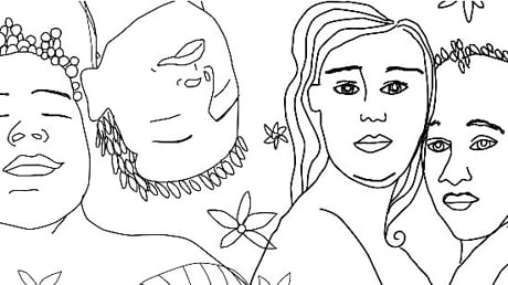 Illustration på fyra människoansikten i närbild.