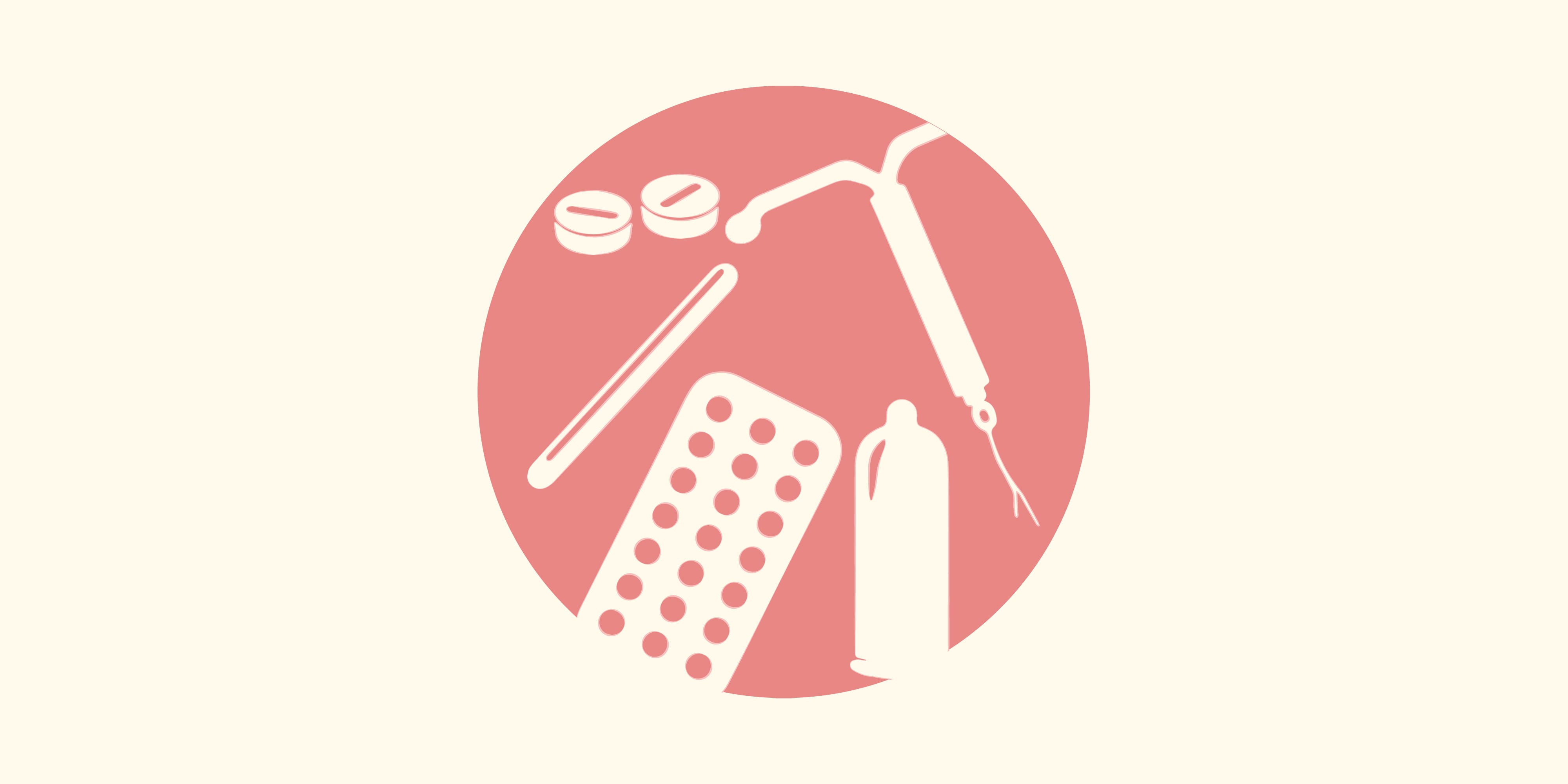 Illustration of different types of contraceptives.