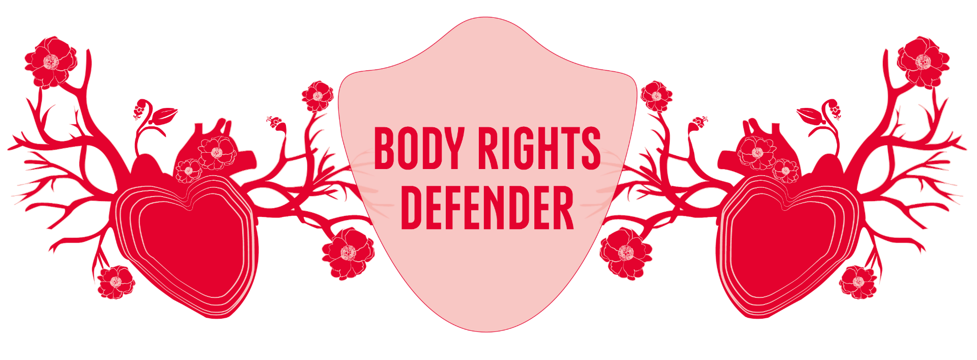 Illustration på två hjärtan och en sköld mellan dem. I skälden står det "body rights defender".