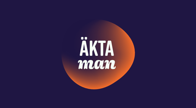 Logga: Äkta man. På mörkblå bakgrund.