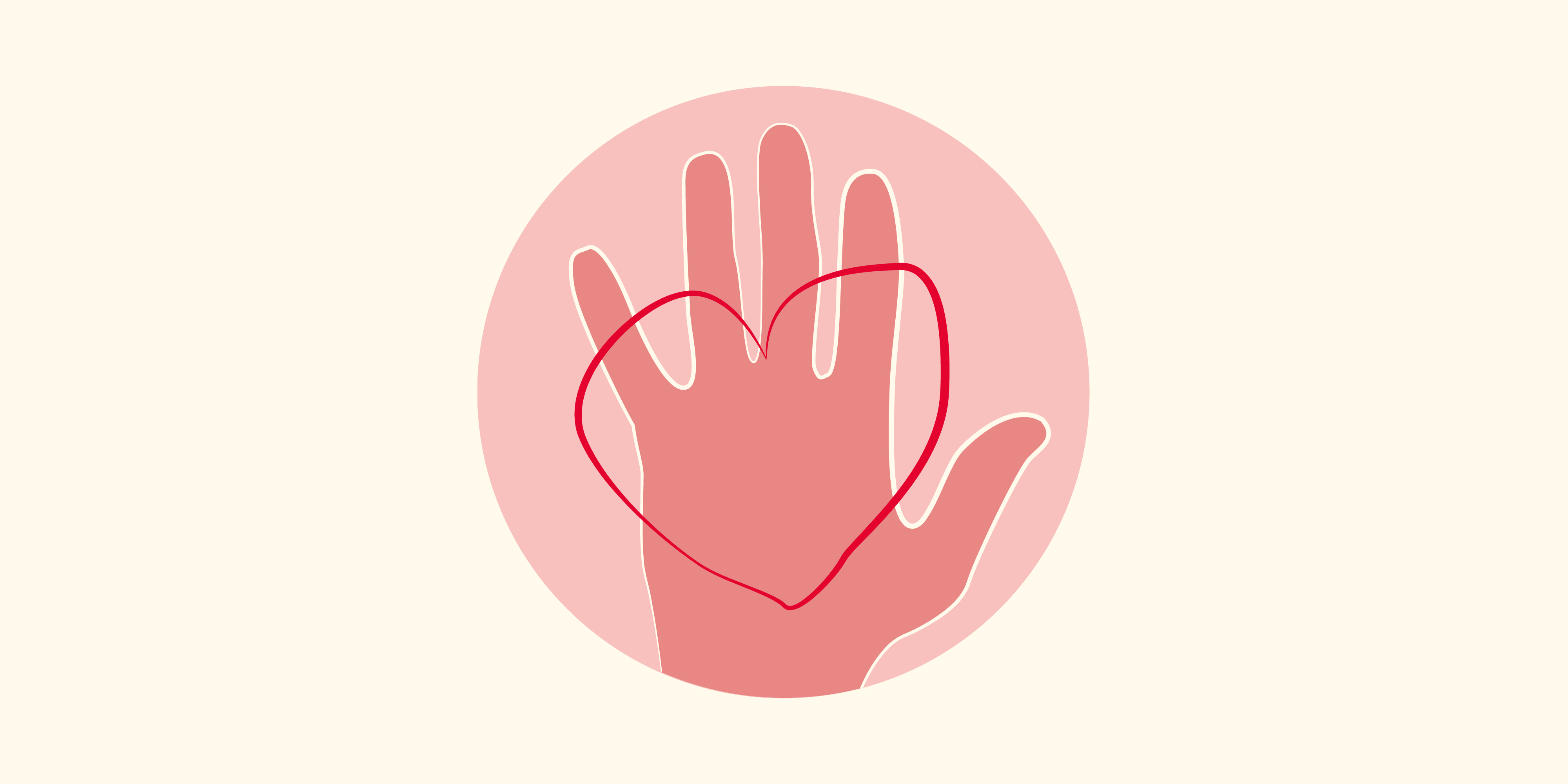 Illustration of a hand with a red heart drawn over it.