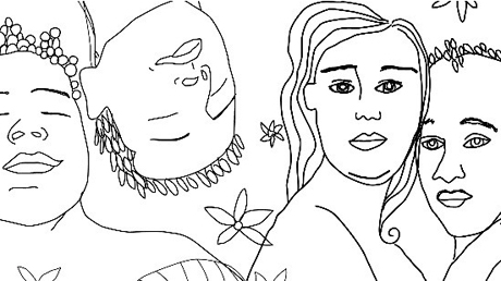 Illustration på fyra människoansikten i närbild.
